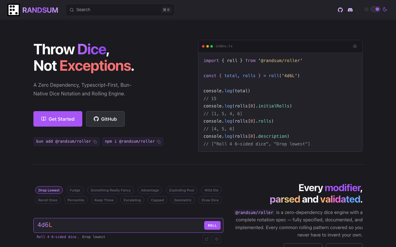 randsum.dev — screenshot