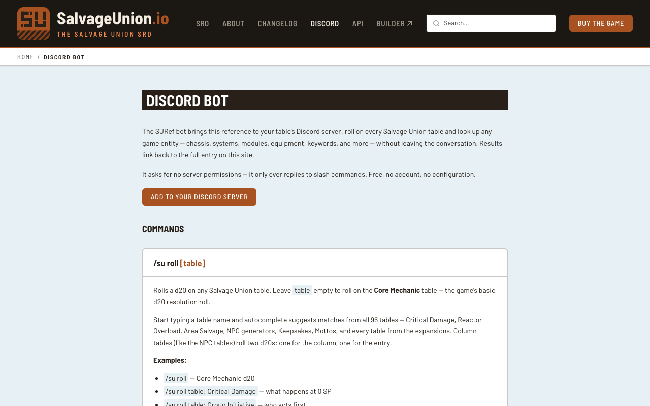 The Salvage Union Discord Bot — screenshot