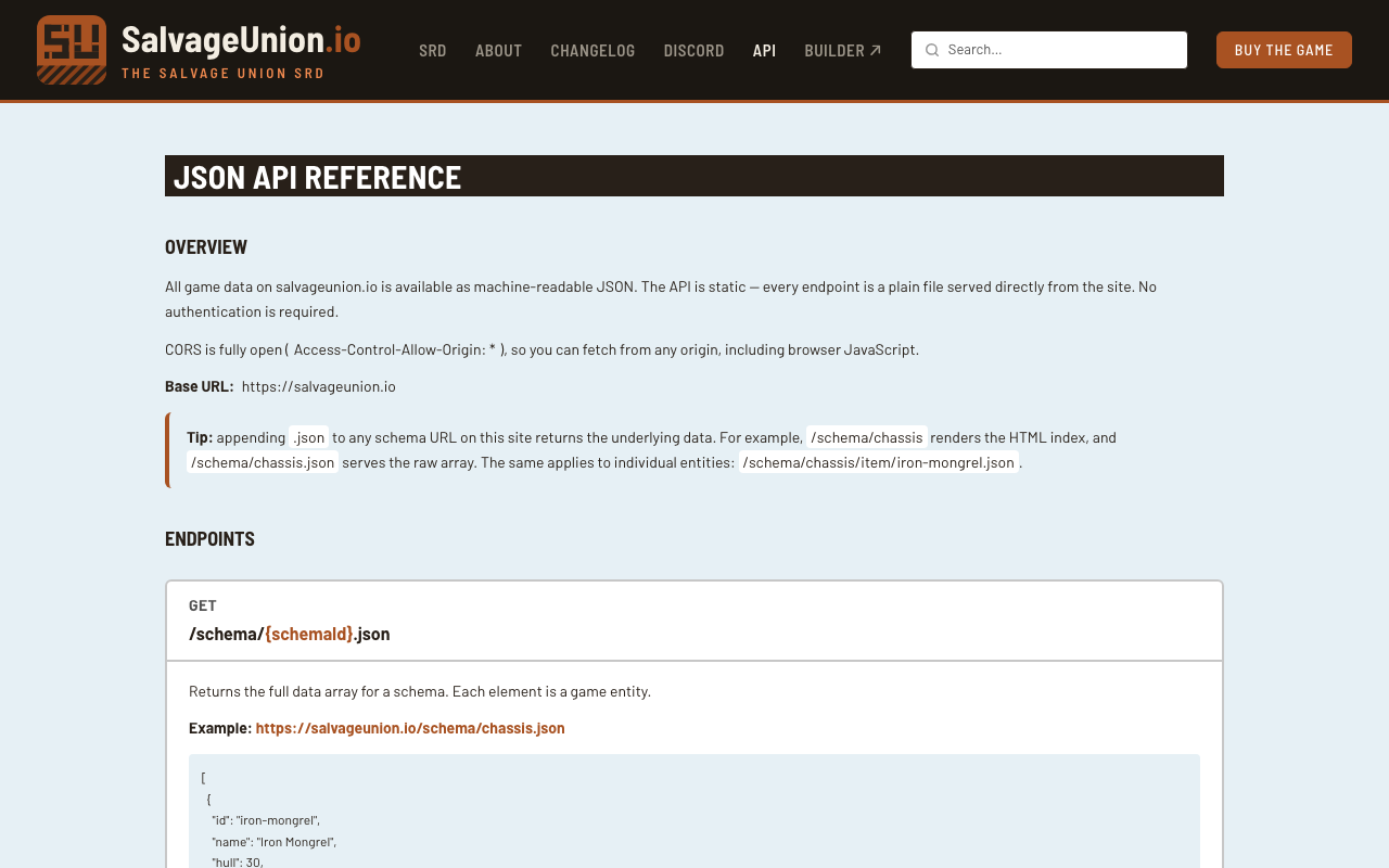 The Salvage Union API — screenshot